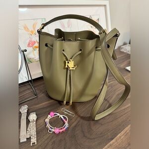 Ralph Lauren Leather Bucket Bag in Olive Colour Medium